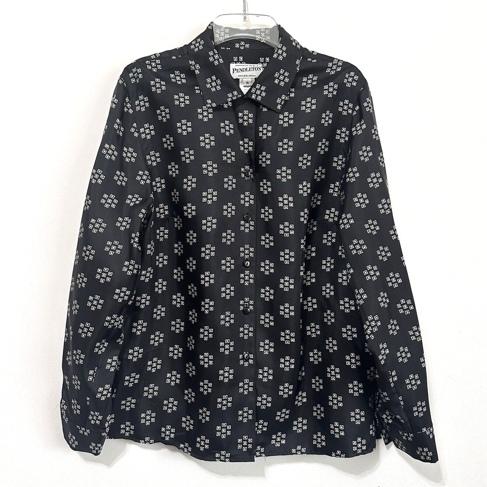 Pendleton Silk Blouse 14 Button Front Black Geo F… - image 1